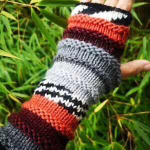 Multicolor Striped Knit Fingerless Gloves Mittens ArmWarmerHandmade in C…